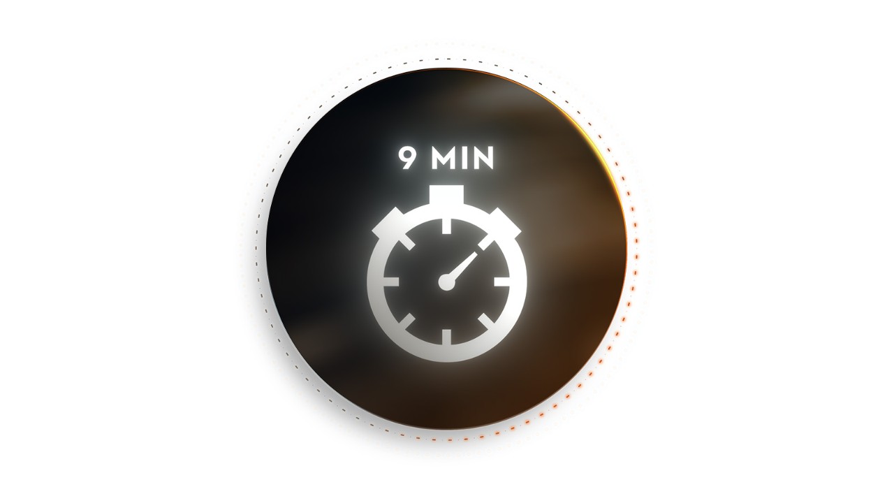 Pictogramă cu un cronometru și "9 min", indicând timpul de încărcare mai rapid.