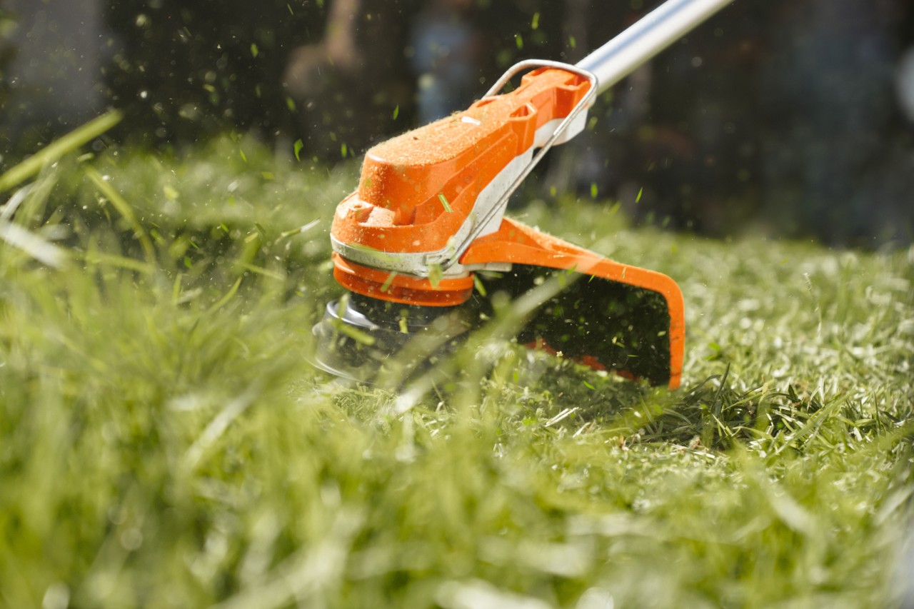 Gazonul este tuns cu o motocoasă cu acumulator STIHL FSA 60 R